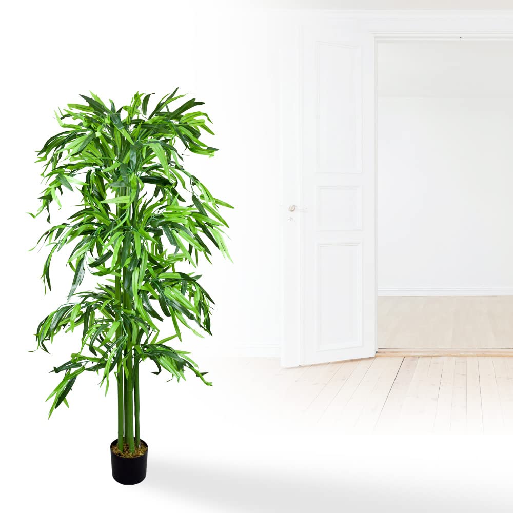 Bambou Plante Arbre Artificielle Artificiel Plastique 140cm avec Un Réel Tronc de Bois Domaine Interne Decovego