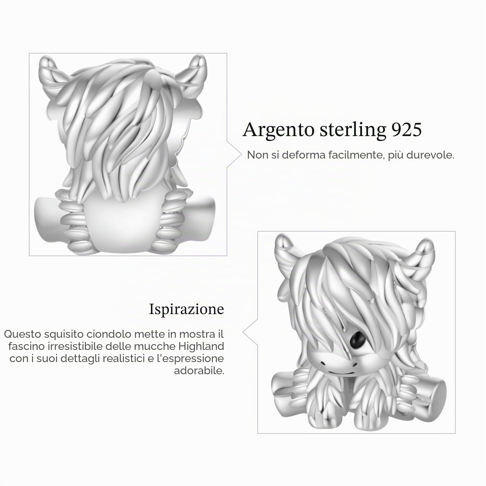 GNOCE Mucca Carino Amore Fascino Per Le Donne, 14K Bianco Placcato Oro Bracciale Perlina Fascino per Lei, Gioielli Regalo Animali