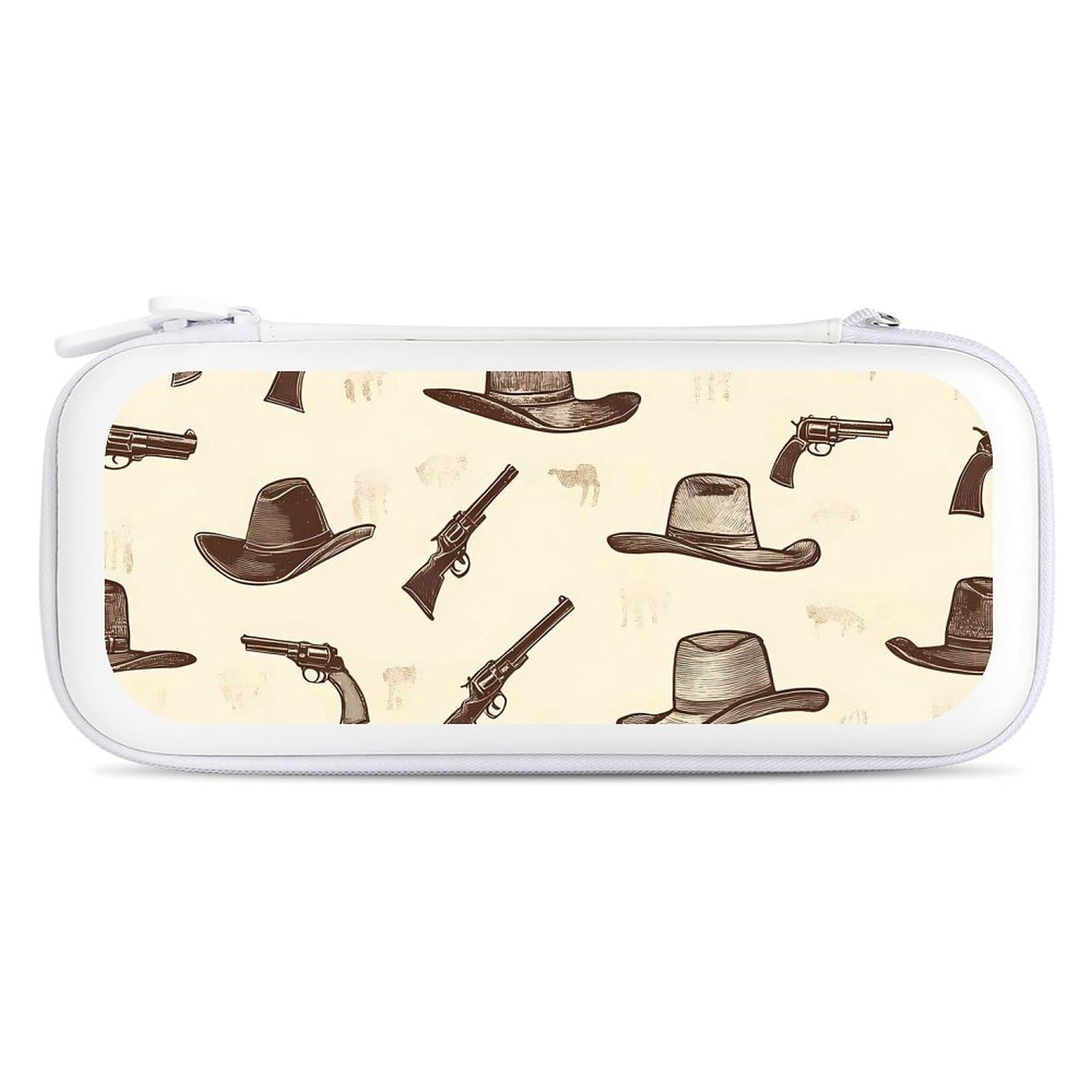 Cowboys Hats Guns Compatible with Switch Carrying Case Hard Travel Game Bag Pouch with 15 Games Accessories White-style