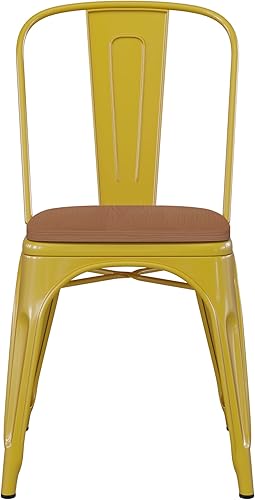 Miniatura 7 de BizChair Silla apilable comercial para interiores y exteriores con asiento de poliestireno, marco de metal amarillo, asiento de resina de