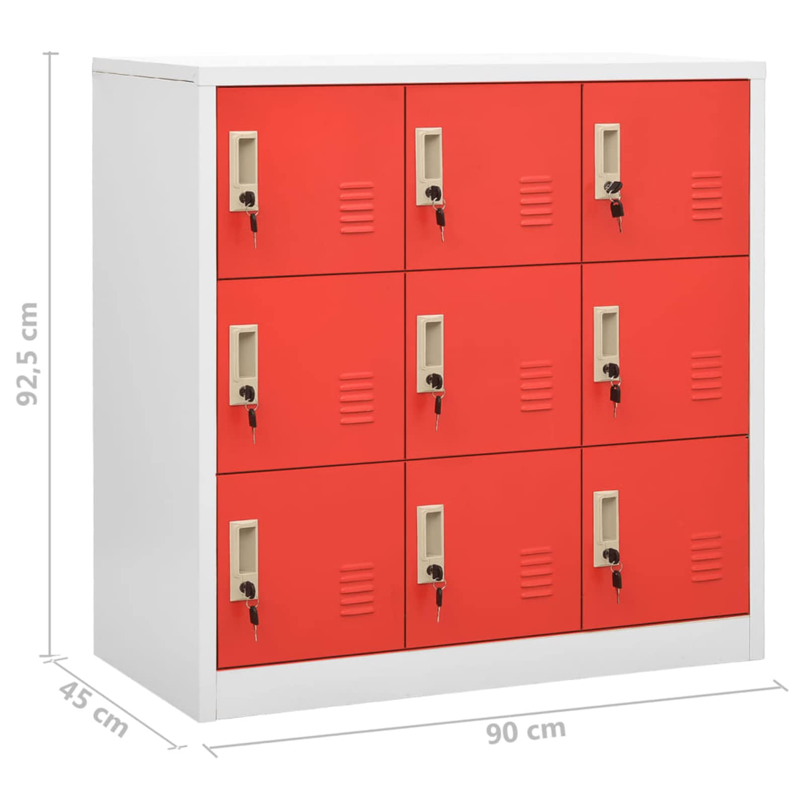 Armadio Armadietto 5 pz in acciaio armadio raccoglitore armadi con chiave multiuso per lo stoccaggio in scuole e uffici per scarpe, borse, libri, archivi grigio chiaro e rosso 90 x 45 x 92,5 cm