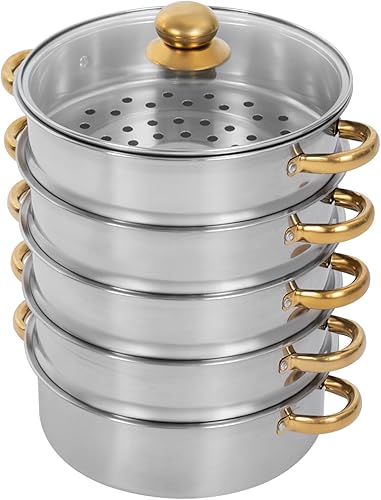 Olla de vapor de acero inoxidable de fondo grueso, olla de vapor de 5 niveles para cocinar, olla vaporera de acero inoxidable 304 de grado