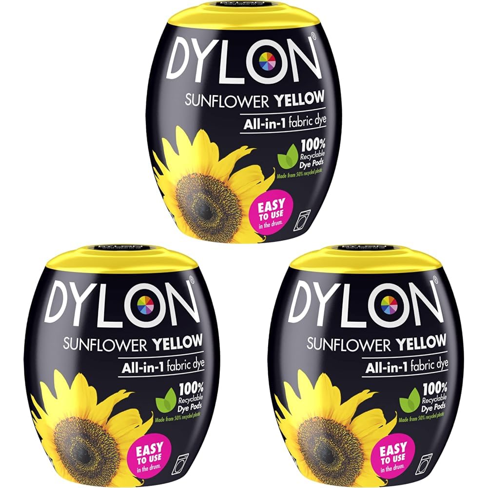 DYLON Washing Machine Fabric Dye Pod for Clothes & Soft Furnishings, 350g – Sunflower Yellow (Pack of 3)