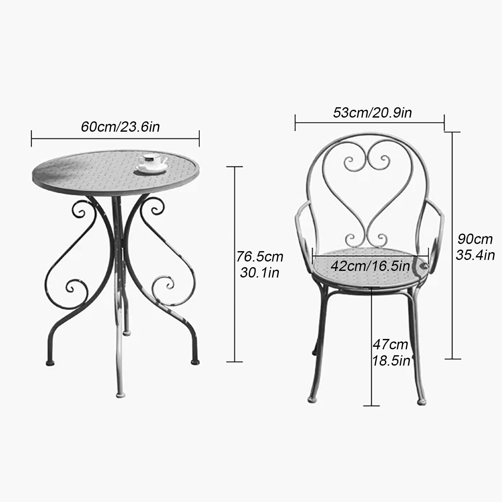 Set da bistrot da esterno in metallo, 3 pezzi, mobili da giardino in ferro per patio, balcone e portico anteriore, tavolo e sedie blu compatto per piccoli spazi, perfetto per pranzare e rilassarsi