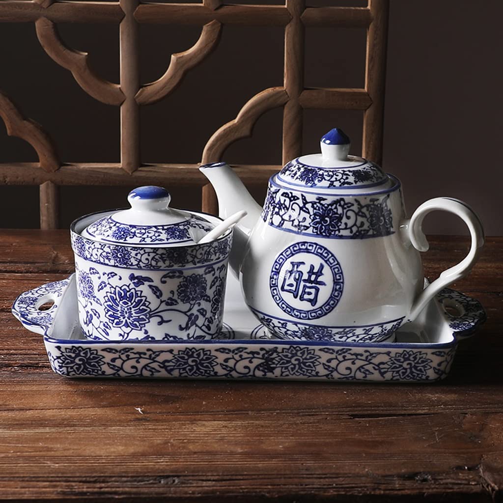 Juego de Botellas para condimentos, vinagrera de cerámica con Tapa, aceitera, Estilo Retro Chino, para Restaurante, condimentos, hogar