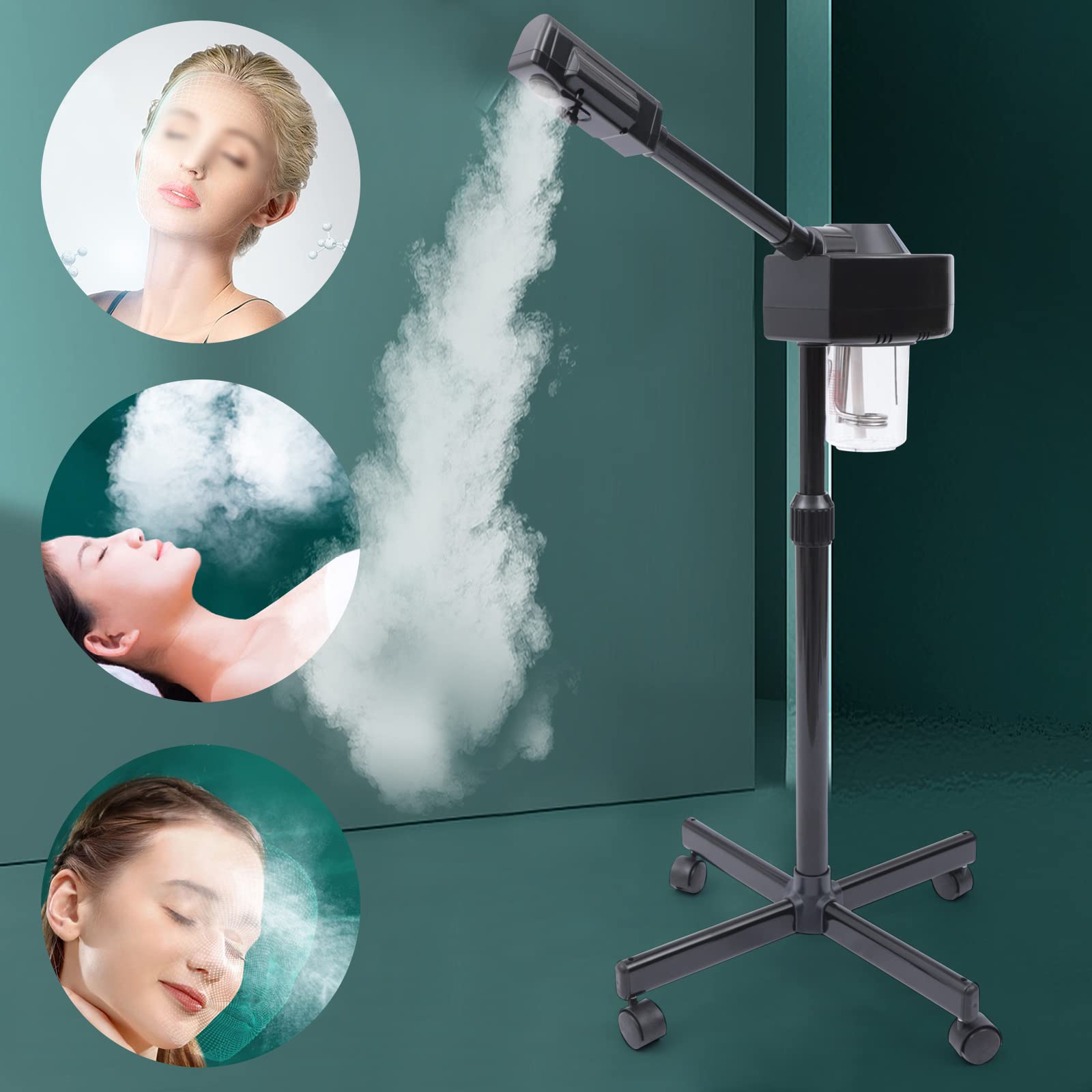 Evaporatore viso con o, vaporizzatore viso per sauna facciale, timer per studio cosmetico, con schermo LCD, ugello girevole a 360°, 600 ml, 750 W, nero