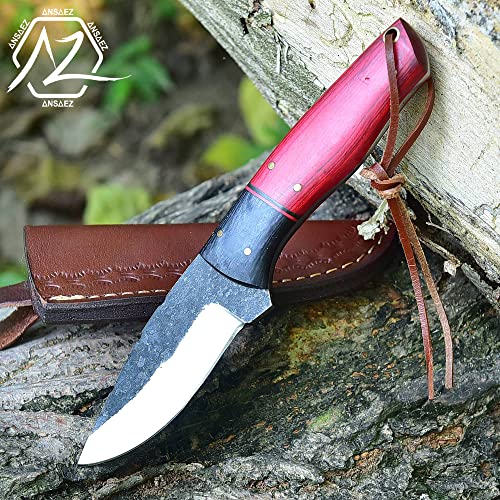 Zeasna Ze-Hk-51 Handmade Carbon Steel Hunting Knife With Leather Sheath Outdoor Full Tang Fixed Blade Bushcraft Knife, Survival Knife For Hunting Camping Skinning With Wood Handle (Red) #TOP2
