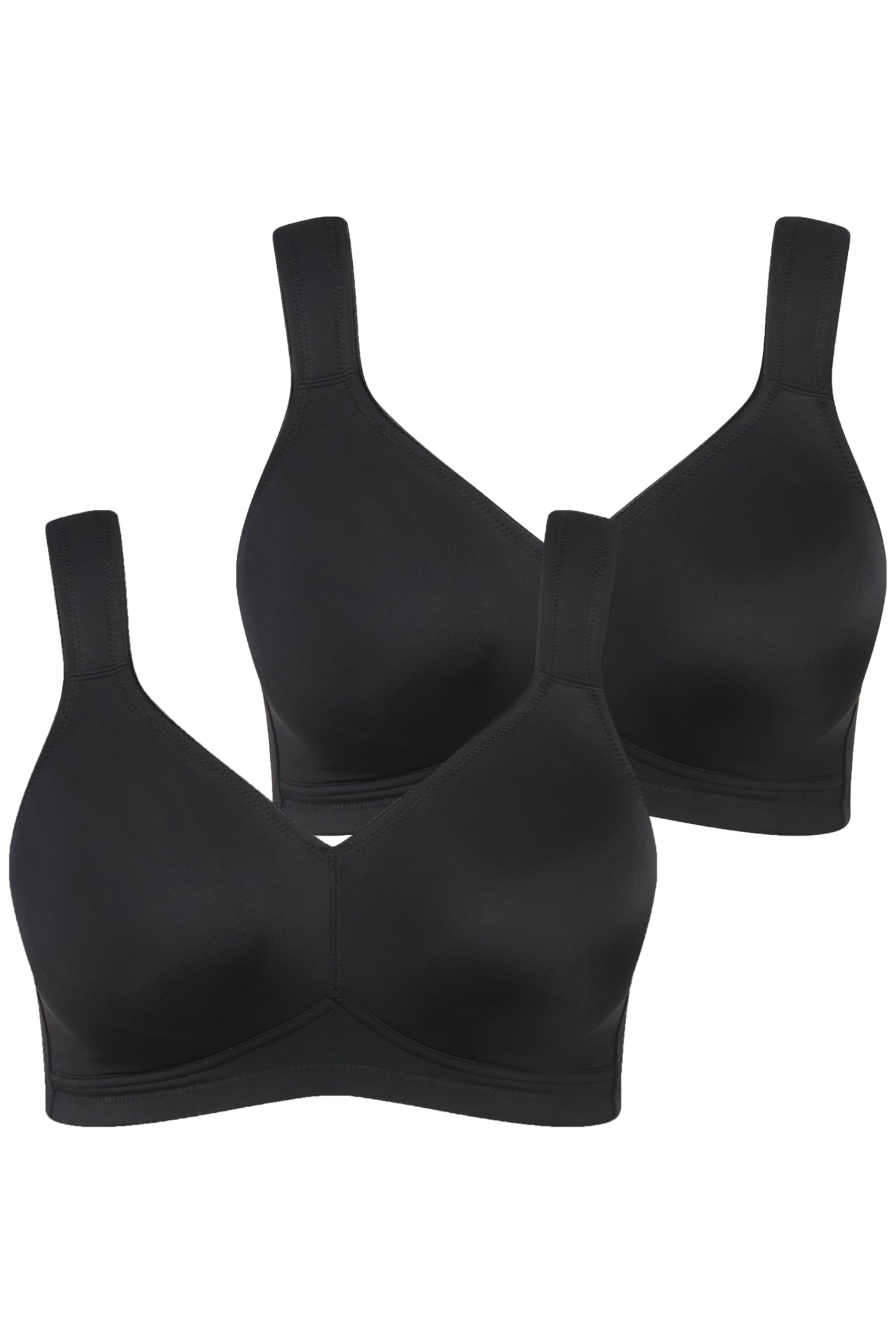 Ulla Popken Damen große Größen Übergrößen Plus Size Mikrofaser-BH, 2-er Pack, ohne Bügel, vorgeformte Cups schwarz 105D 793032130-105D