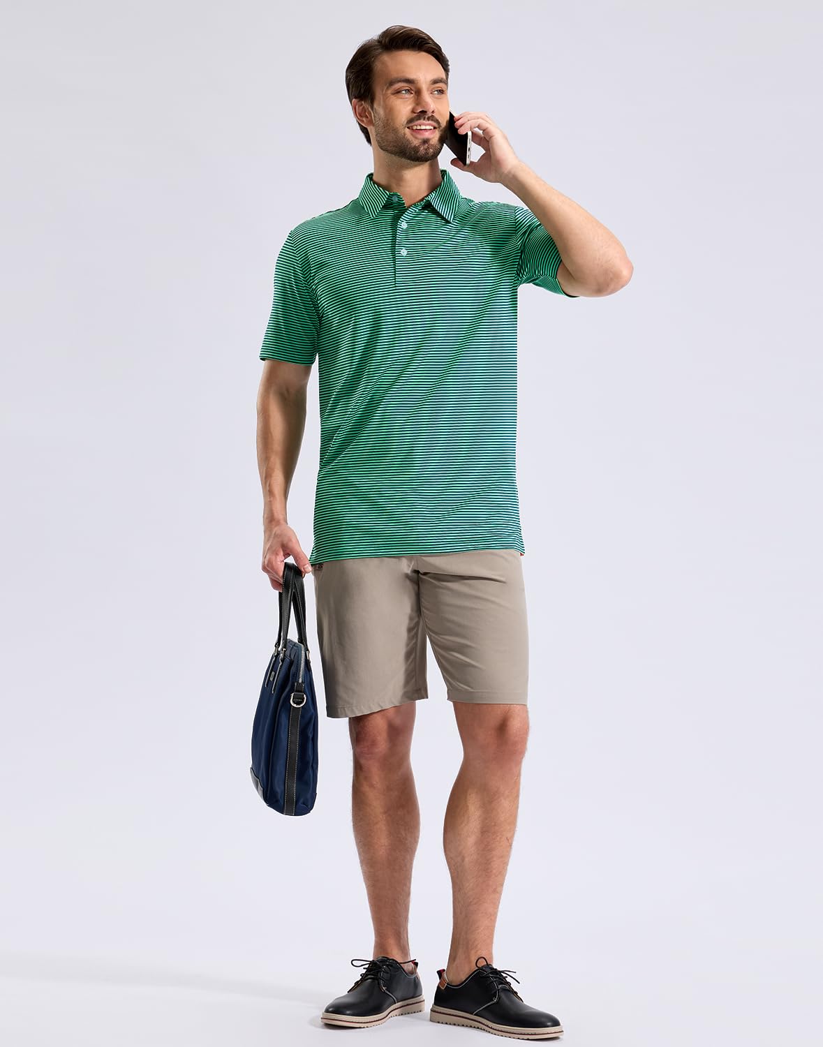 G Gradual Mens Golf Shirt Dry Fit Moisture Wicking Performance Short Sleeve Striped Polo Shirts for Men Dressy Casual — view 3