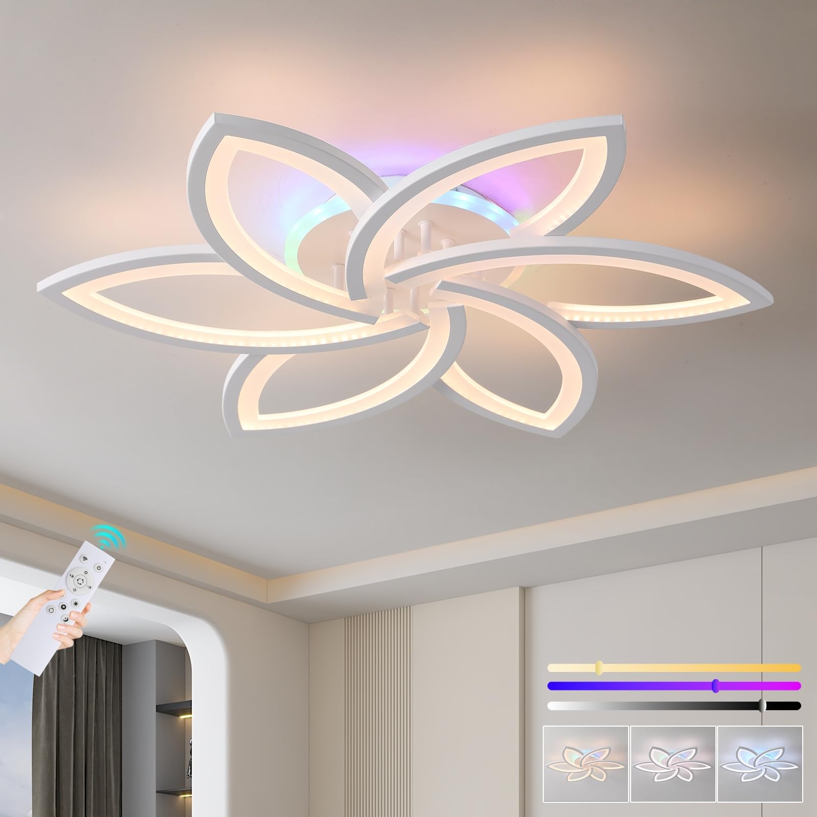 ZAITINZ LED Ceiling Light Dimmable, 50W Flush Ceiling Lights with Remote Control, RGB Color Changing, 3000-6000K, Flower Flush Ceiling Lamp for Bedroom Living Room Kitchen Game Room,White — image 1