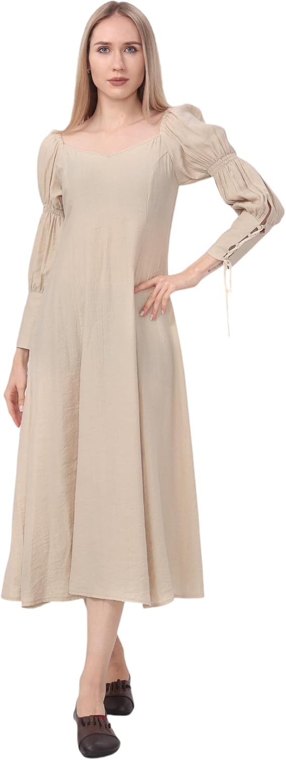 Medieval Regency Dress Renaissance Vintage Square Neck Puff Sleeve Maxi Underdress Ren Faire Costume for Women