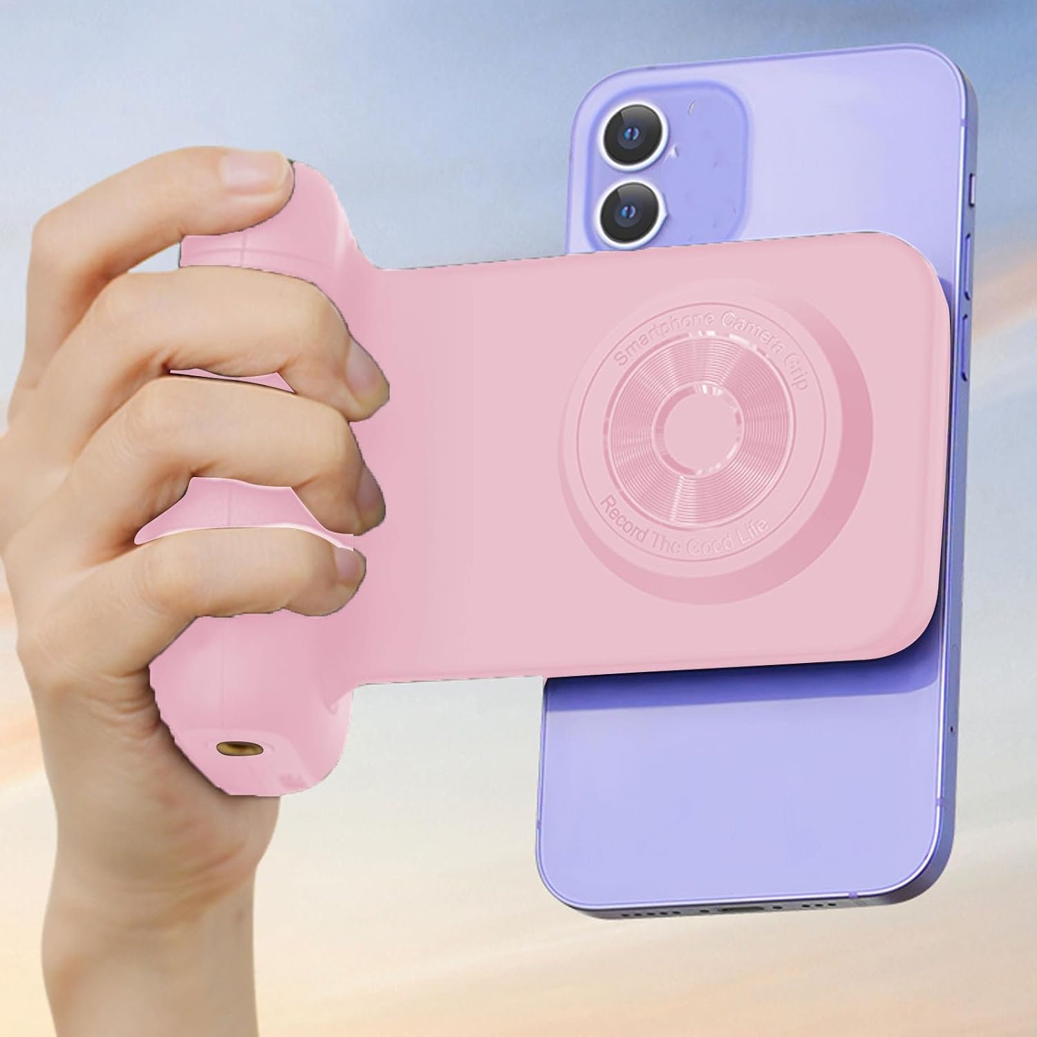 Sanpyl Magnetic Phone Camera Grip, Magnetic Phone Camera Shutter Grip with Bluetooth Shutter Remote & Cold Shoe Mount & 1/4in Screw Expandable, Used as Desktop Stand (Pink)