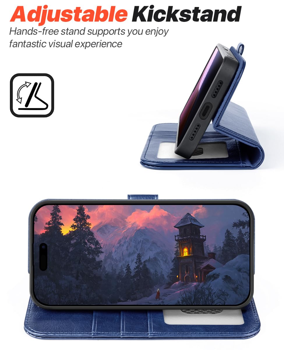 OCASE Coque pour iPhone 17 Pro Magnétique Détachable 2-en-1, PU Étui Portefeuille en Cuir avec RFID Blocage, Fentes pour Cartes, Protection Antichoc Housse pour iPhone 17 Pro (6,3’’, 2025) - Bleu
