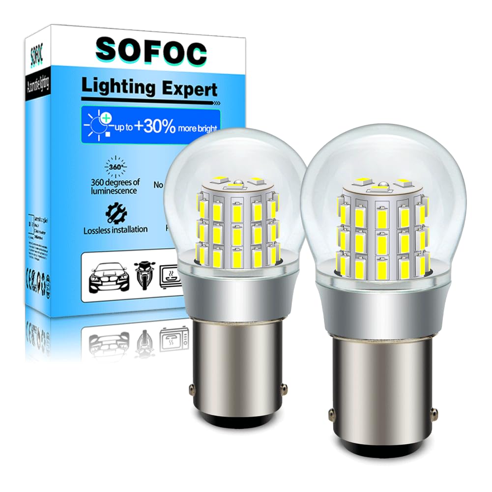 SOFOC BA15D Lampadina LED 48V DC Bianco Luce Retromarcia DRL 1000Lm 39SMD 2Pcs