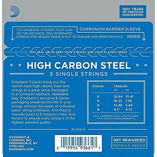 Image of D'Addario PL010-5 Plain Steel Guitar Single String.010 5-pack
