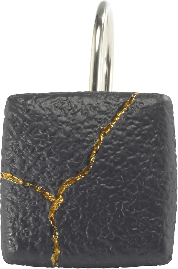 Nicole Miller - Shower Curtain Hooks, Resin Bathroom Accessories, Dorm Room Essentials, Set of 12 (Sydney Collection, Black/Gold) by Nicole Miller - Image 2