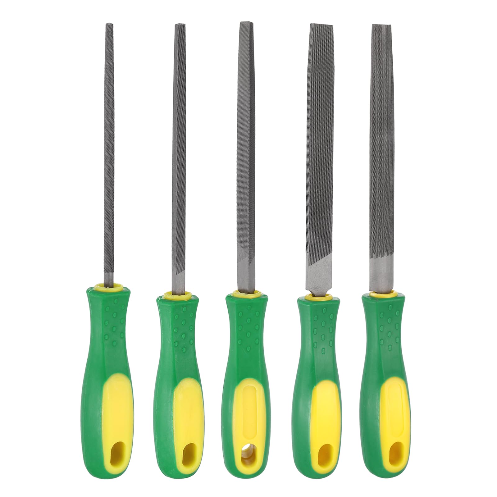 sourcing map 5pcs Metal File Set 150mm Fine Teeth High Carbon Steel Hand Files with PP Handle Square/Flat/Triangle/Half-Round/Round for Metal Wood Stone Grinding Polishing Engraving