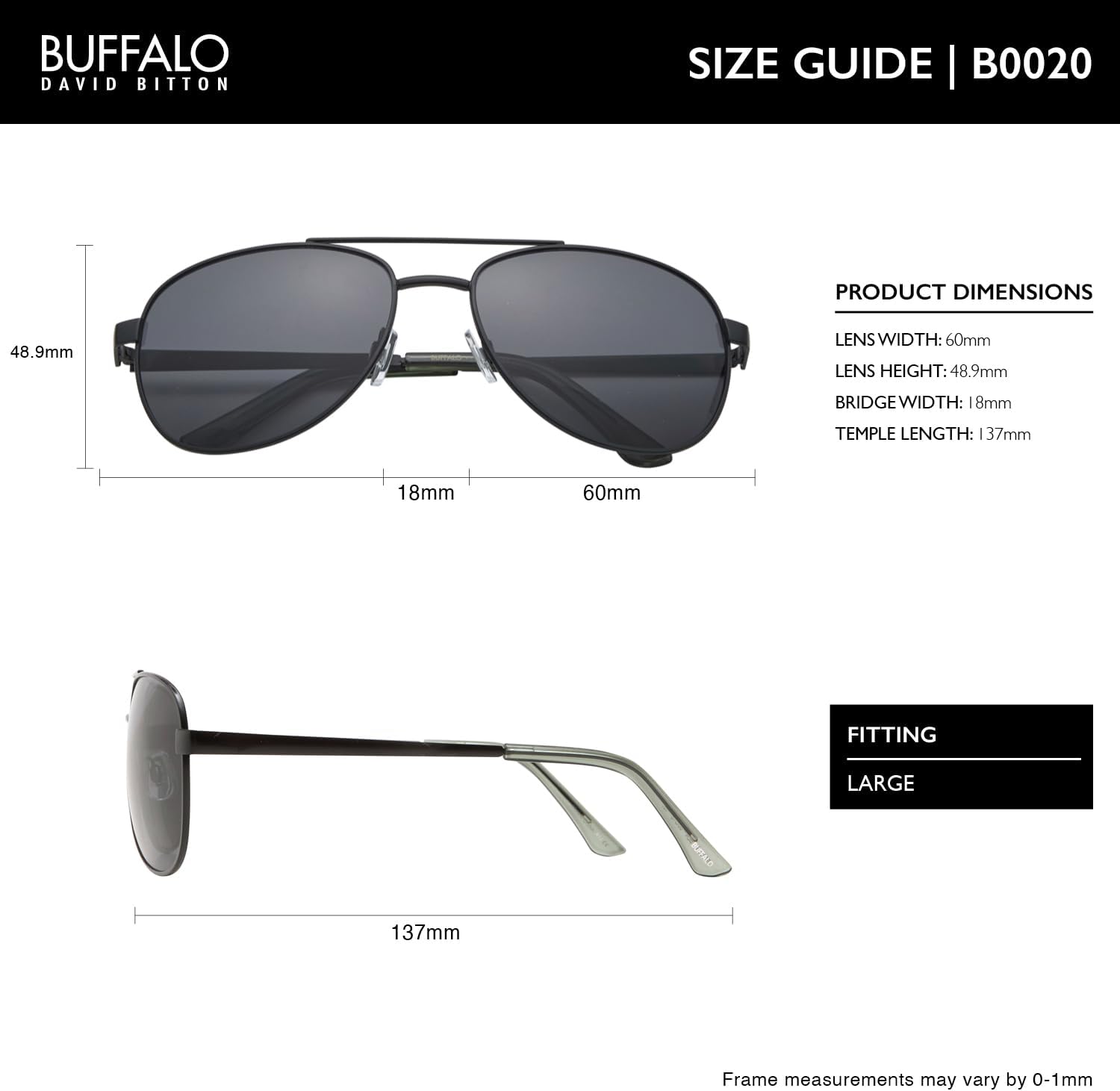 Buffalo David Bitton B0020S Men's Classic Aviator Sunglasses, 60 mm, UV400 Protection
