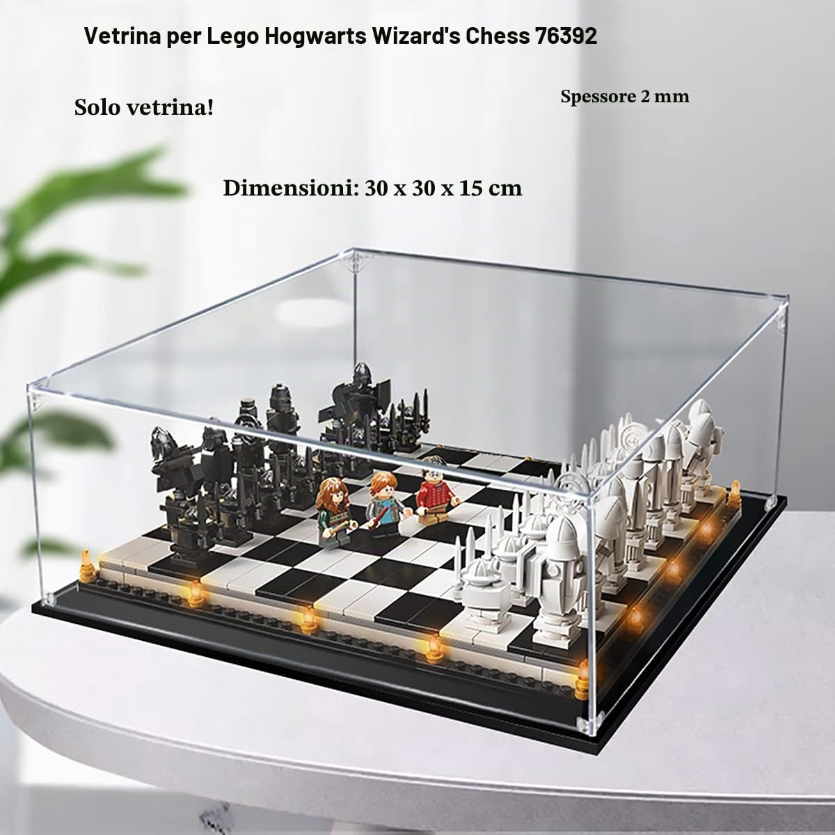 Teca Vetrina Espositiva per Lego Scacchiera 76392 Modello‌ | 30x30x15 cm, 2mm, Antipolvere, da montare, Vetrinetta Acrilico Trasparente per Collezionismo, Modellini, Statue