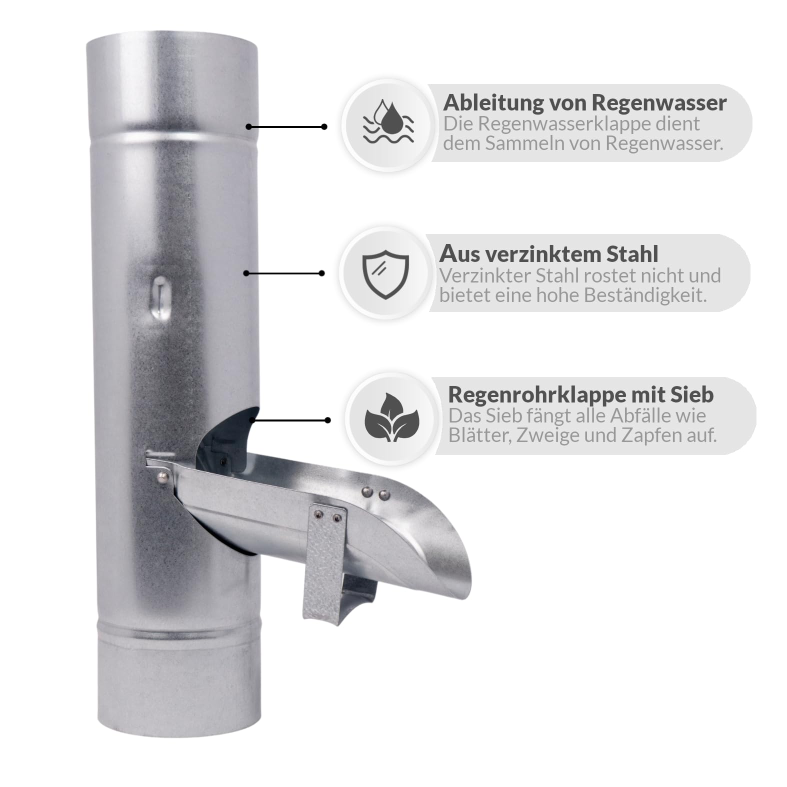 Regenrohrklappe mit Sieb für Dachrinne Fallrohrklappe Verzinkt Regenwasserklappe Dichtheit und effizienter Betrieb des Rinnensystems für Dachrinnengröße 100 mm Nennweite