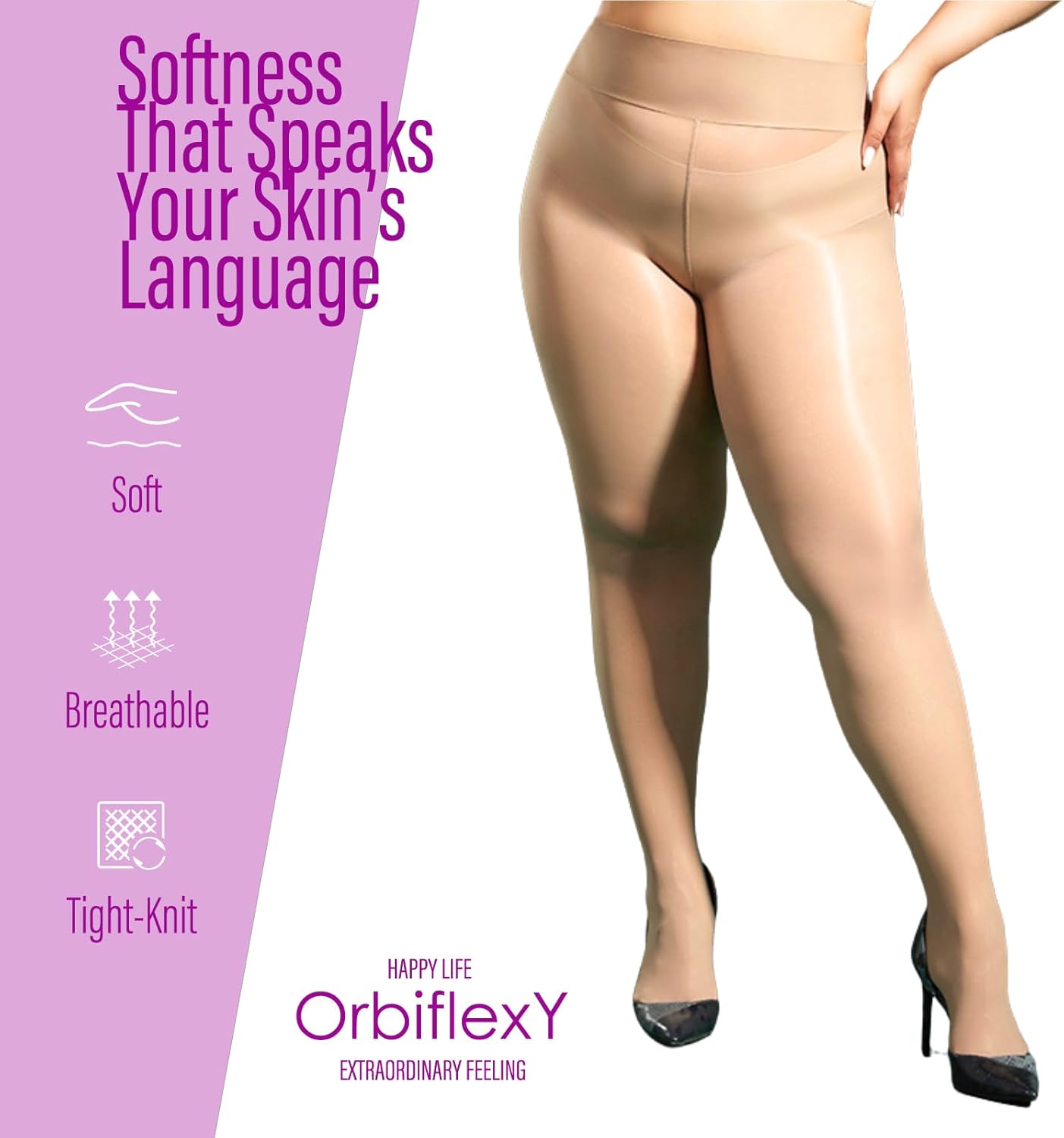 Plus Size Sheer Pantyhose 20D Ultra Silky High Waist Tights with Oil Slick Shine Tummy Control Run Snag Resistant - Image 2