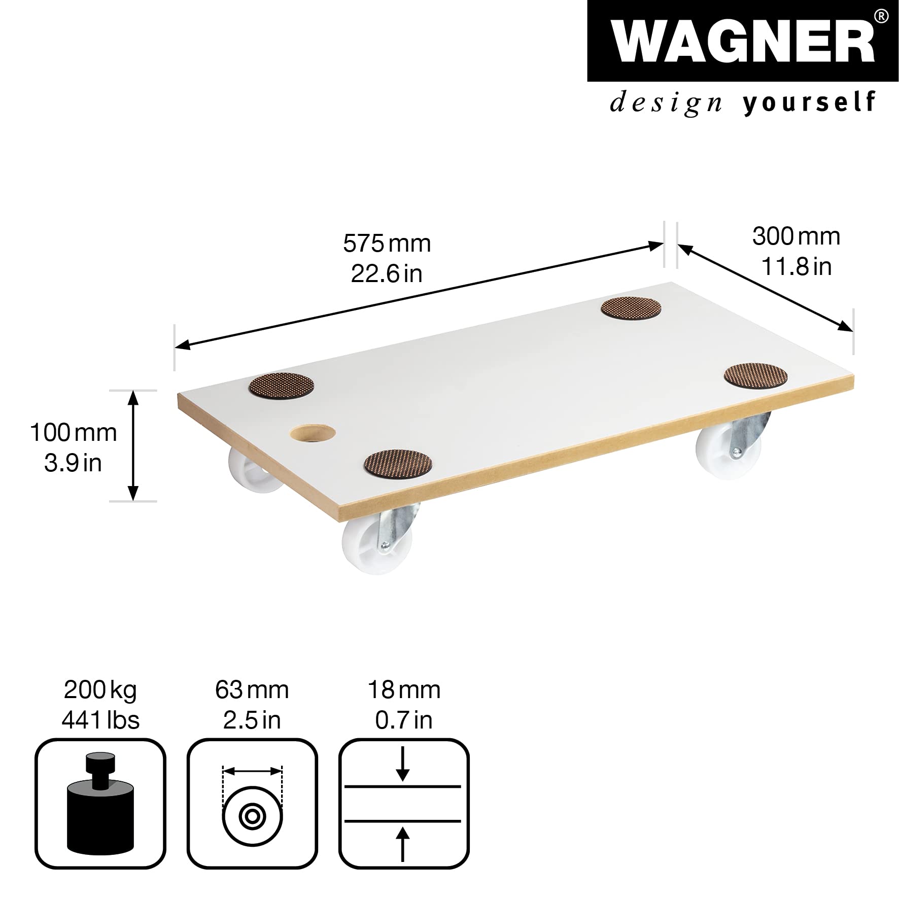 WAGNER Pomoc transportowa MM 1319 I 57,5 x 30 x 10 cm – nośność 200 kg – specjalna powłoka I podkładki antypoślizgowe I najlepsza mobilność I łatwa w pielęgnacji I wytrzymała i wytrzymała – 20131901