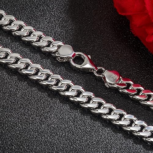 Sterling Silver Platinum-plated Men's Cuban Chain Riding crop Chain Flat Necklace Husband Lover Jewelry (6MM&8MM)4