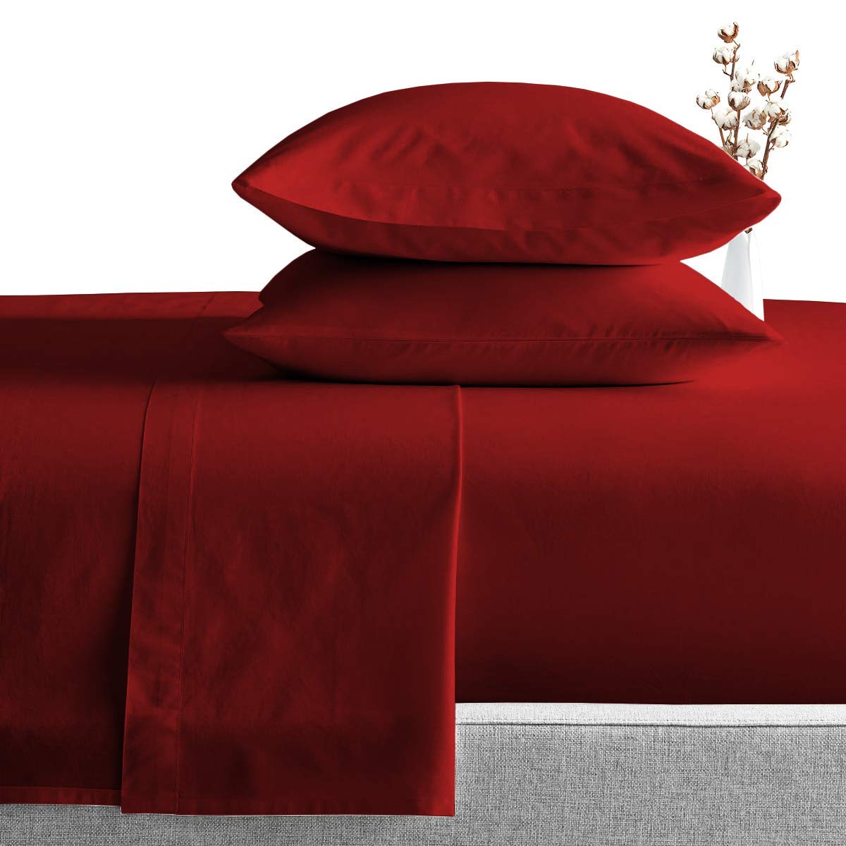 Cal-King Size 4-Piece Sheet Set 1000 Thread Count Luxury Certified 100% Pima Cotton Bed Sheets fits up to 28-32 inch Deep Pocket (Solid, Burgundy)
