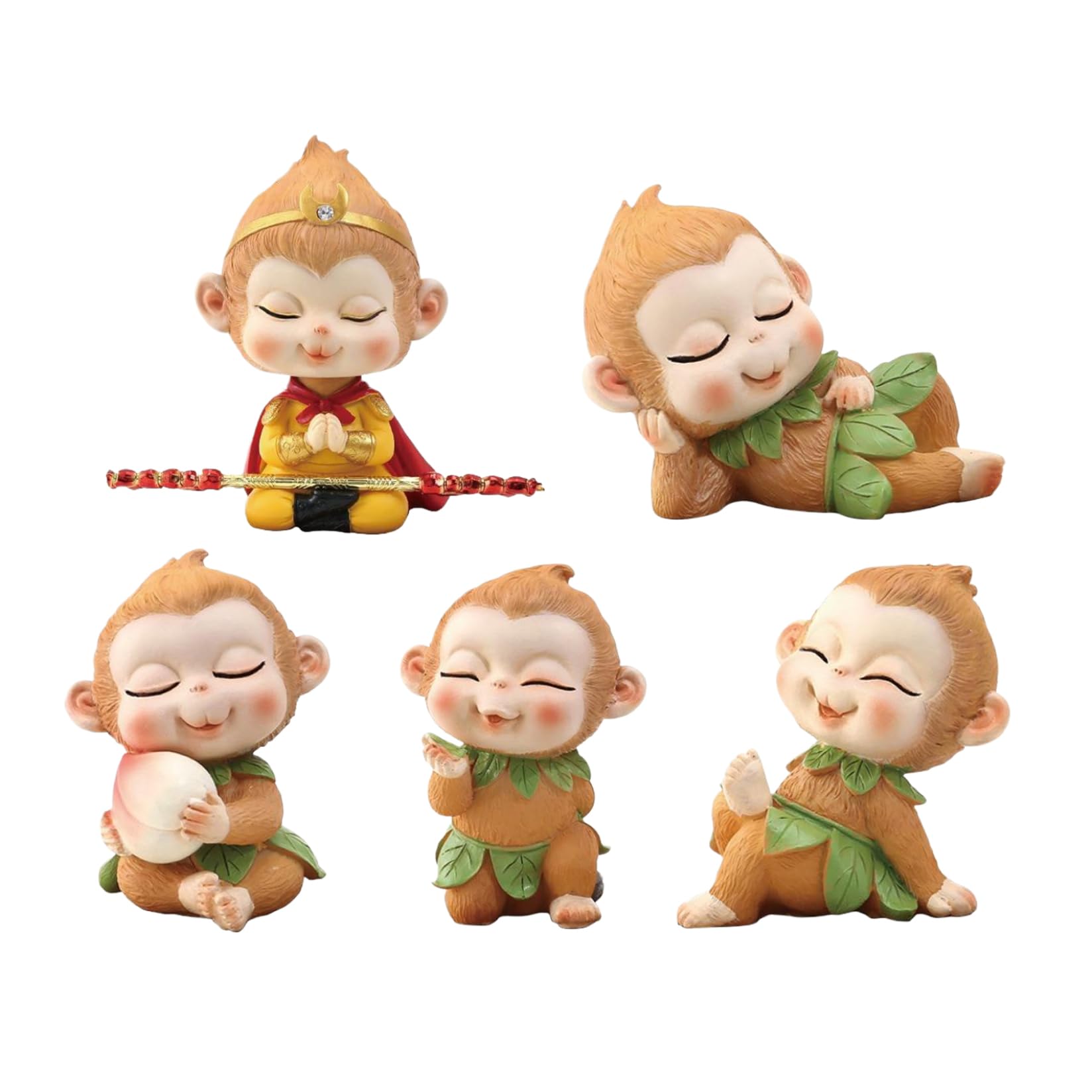 Yeaxxsqy 5Pcs Monkey Statue Sun Wukong Collectible Figurines Cute Unique Wukong Figure Mini Resin Monkey King Staff Creative Sun Staff for Home & Car Decor, King