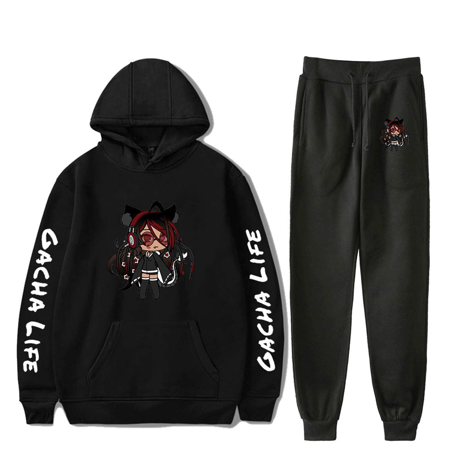 GUGUUnisex White Fashion Gacha Life Game Print Hoodie Pullover Loose Sweatpants Casual Pants Suit, Cotton (XXS-4XL)
