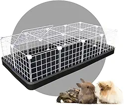 Cercado para Porquinho da Índia Coelho com Teto e Bandeja Impermeável 60x120x30cm Telas Brancas (Cinza)