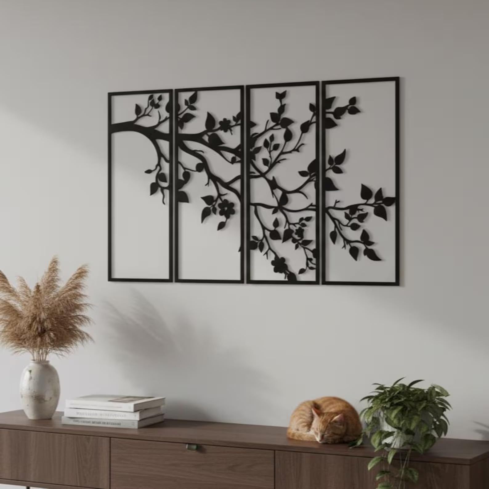 DAKSHESTRY ARTWORKS Tree Branch Wooden Wall Art Set of 4 | Laser Cut Nature Wall Panels | Modern Black Wall Décor for Living Room, Bedroom & Office-image-37