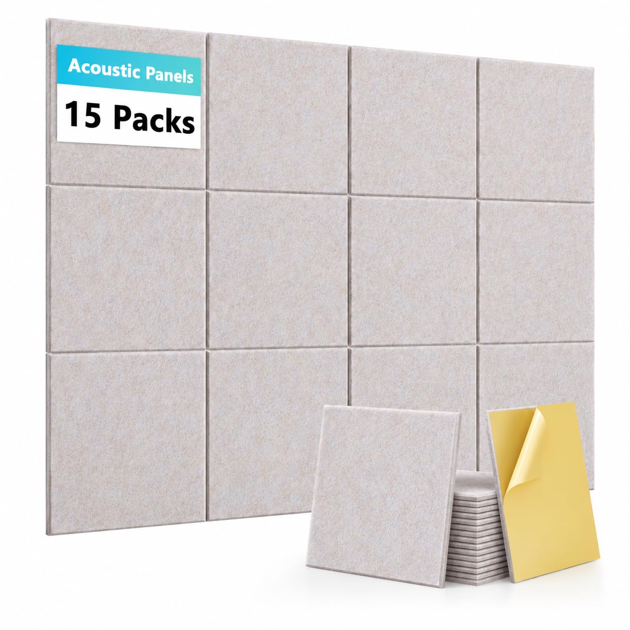 15 Pack Self-Adhesive Acoustic Wall Panels, 12 x 12 x 0.35 in