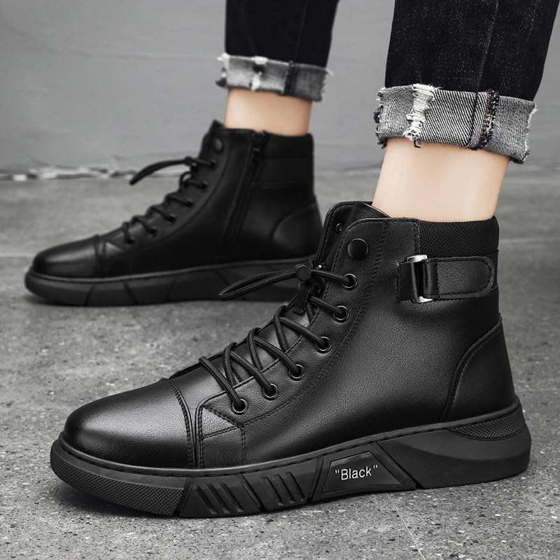 Image of Men's Italian Handmade High-Top Leather Boots Men's Motorcycle Shoes Non-Slip Soft Business Boots44