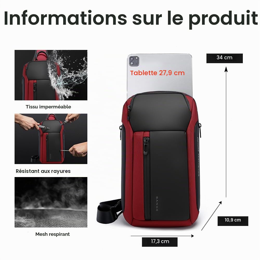 BANGE Sacoche imperméable pour hommes, sacs à bandoulière, Standard size, Tendance