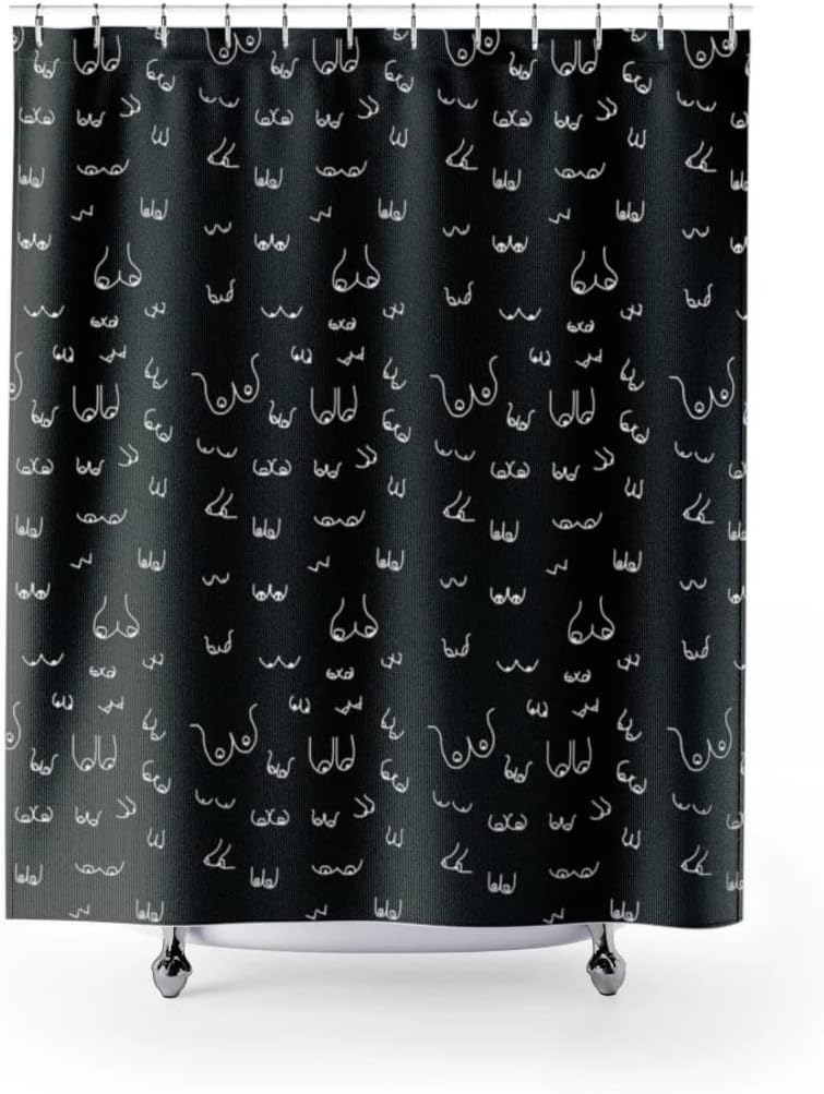 Minimalist Bathroom Shower Curtain 72x72 Inch - Boobie Waterproof Decor Shower Curtain - Black Modern Simple Line Art Boobs Bath Decor with 12 Plastic Hooks