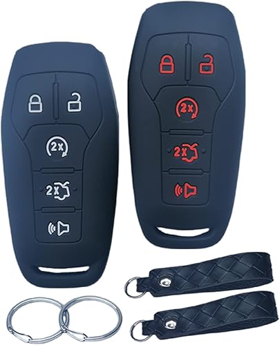 RUNZUIE 2 fundas de silicona para llavero inteligente compatible con Ford Fusion Mustang F150 F250 Edge Explorer Lincoln MKZ MKX 2015 2016 2017 2018