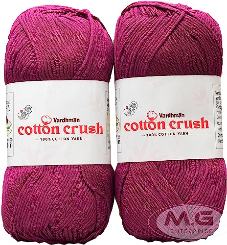 Image of VAR dhman Cotton Crush 8-ply Deep Magenta 600 GMS 100% Cotton Ball Hand Knitting Cotton /Art Craft Soft Fingering Crochet Hook Yarn, Needle Knitting Yarn Thread Dyed-EL Art-AFEG