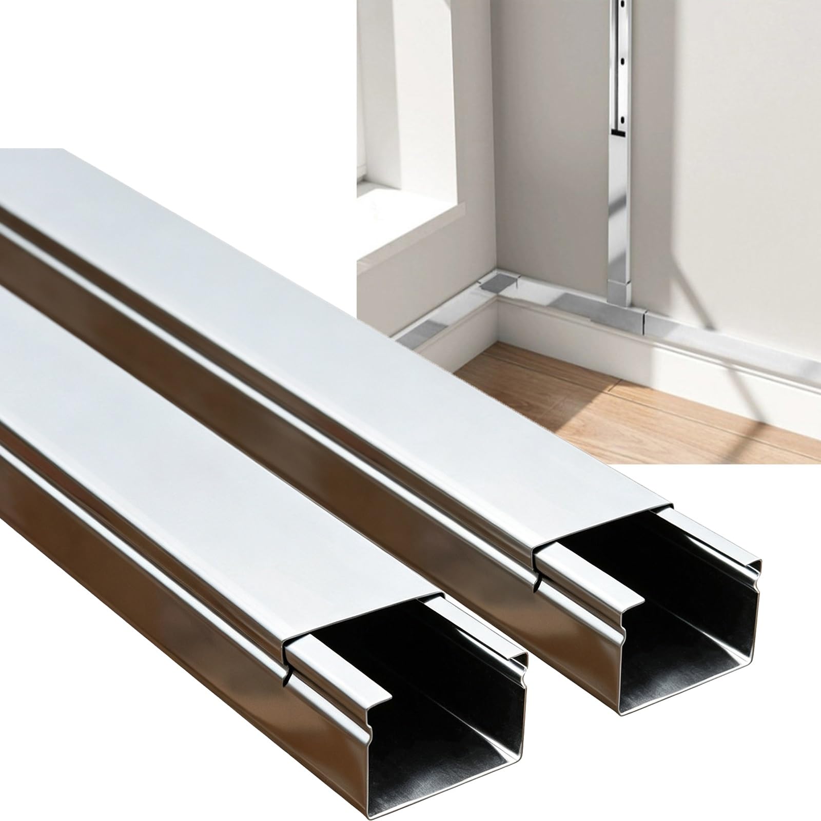 Canaletas para Cables Cuadradas Acero Inoxidable 1 m Pared Suelo Techo | Tapa Cubre Cables Esconder y Organizador de TV Aire Acondicionado para Hogar Oficina Interior y Exterior