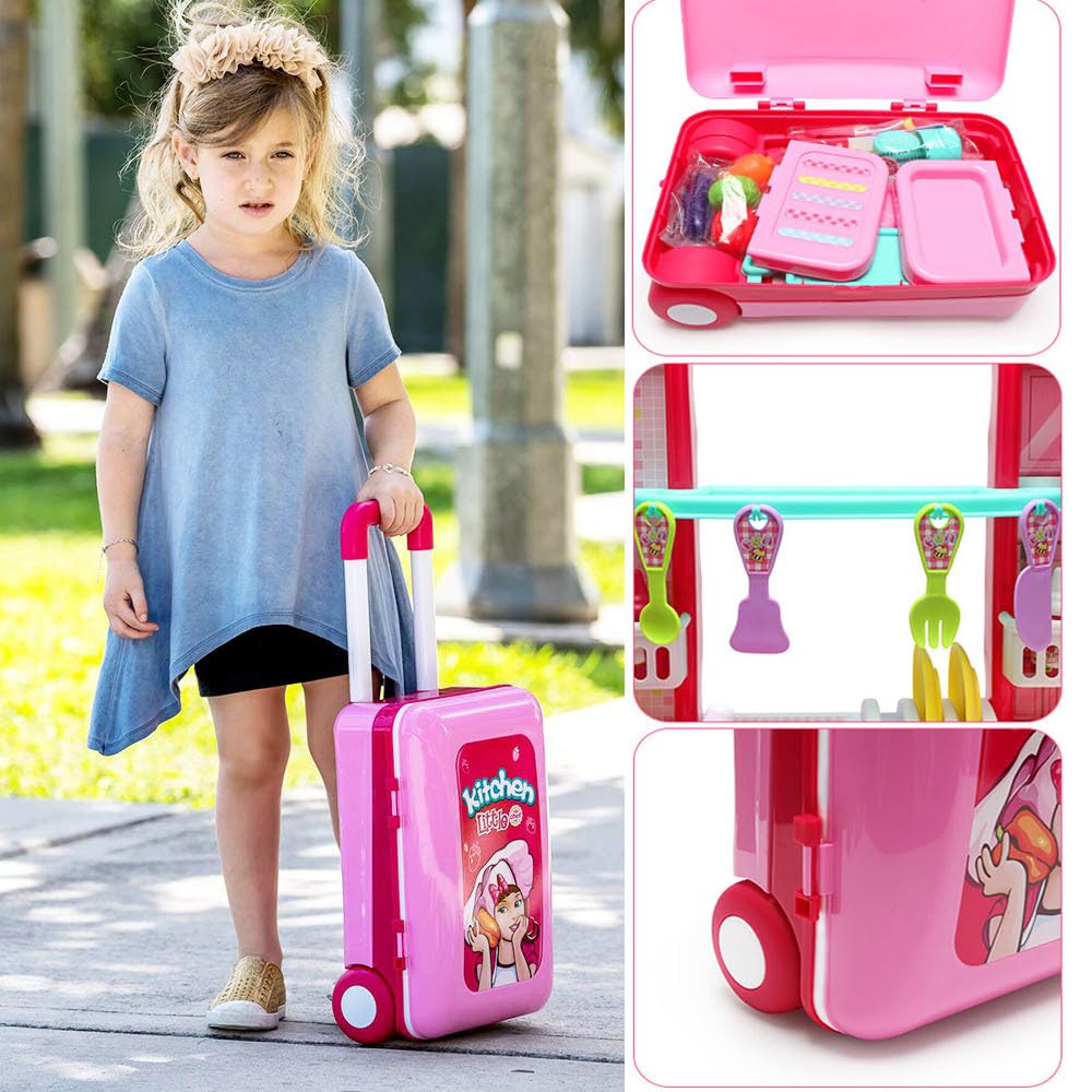 Kids Kitchen Playset, 2-in-1 Indoor/Outdoor Play Kitchen Set with Realistic Lights & Sounds, Play Food & Kitchen Accessories