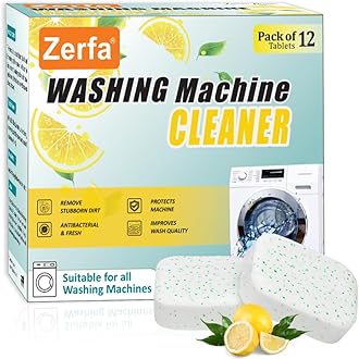 (Pack of 12) Lemon-Scented Washing Machine Deep Cleaner Descaler Tablets, Powerful Descaling and Stain-Removing for Front and Top Load Machine