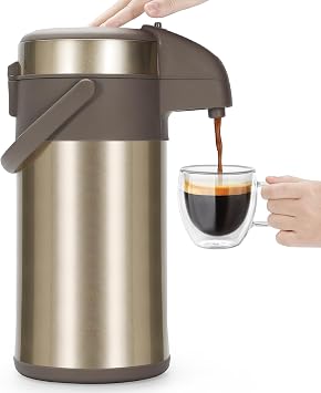Coffee Pump Flask - Insulated Pump Airpot - Stainless Steel Vacuum Thermal Water Dispenser BPA Free Tea Flask Gold, 4L