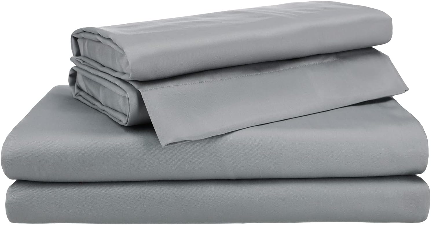 Sunday Home 400 Thread Count 100% Cotton Sheets - Solid Light Grey Queen Sheets Set 4 Piece - Ultra Soft Long Staple Sateen Weave Luxury Bed Sheet Set with 15" Deep Pockets - Oeko Tex Certified