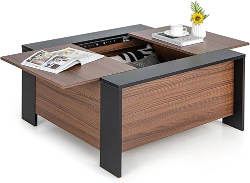 KOTEK Mesa de centro de granja con almacenamiento, mesa de cóctel cuadrada de 36.5 pulgadas con parte superior deslizante y compartimento oculto,