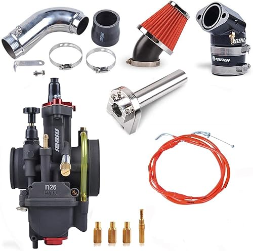 NIBBI Carburador de motocicleta PWK de 1.024in 125 CC Kit de carburador con cable de acelerador ajustable, filtro de aire de 1.890in, kit de chorro