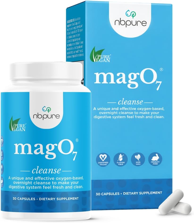 nbpure MagO7 - Natural Colon Cleanse & Detox - Occasional Constipation Relief, Stool Softener, & Bloating Support for Men & Women - Ozonated Magnesium Oxide, 30 Capsules