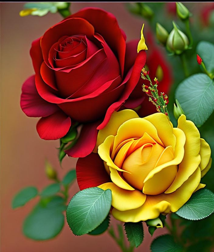 Poster fleurs jaunes et rouges pour salon moderne sur toile 58x90 cm