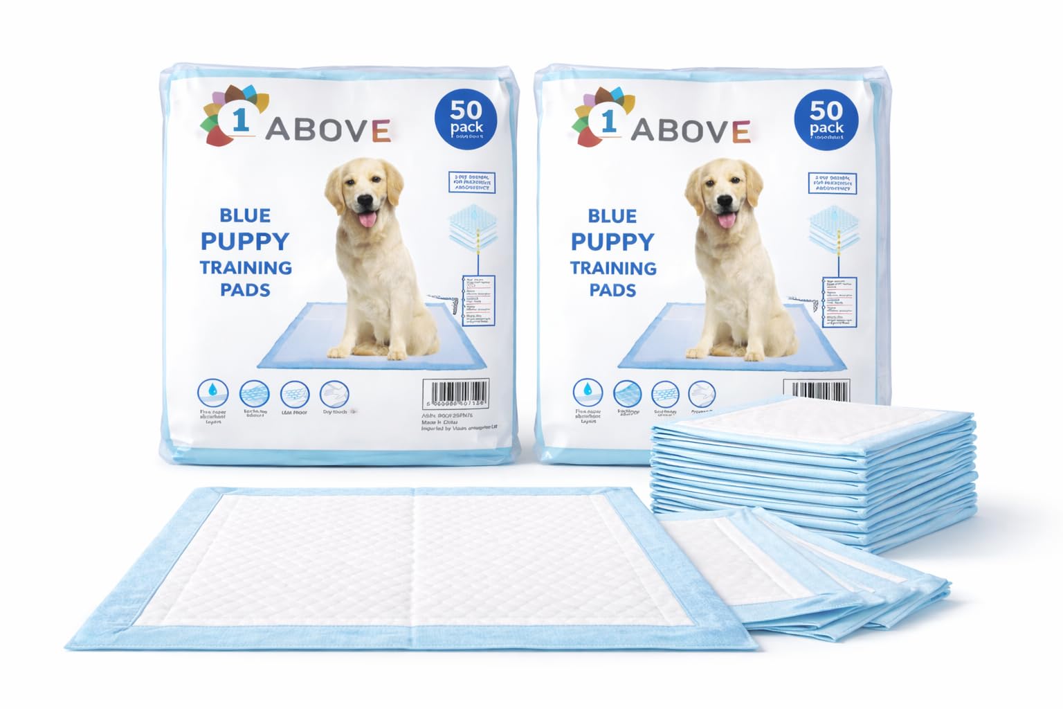 1ABOVE Heavy Duty Super Absorbent Fast Drying Puppy Training Pads | 5 Layers Leak Proof Design | Non-Woven Fabric | Water Resistance Back Sheet pack of 100 (BLUE, 60X45, 100, count)