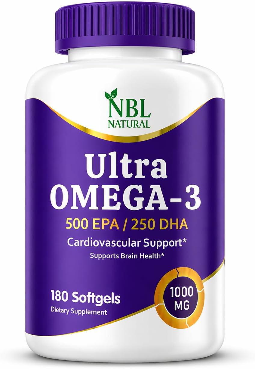 Ultra Omega 3 Fish Oil 1000mg 500EPA 250 DHA, Cardiovascular Support, 180 Softgels
