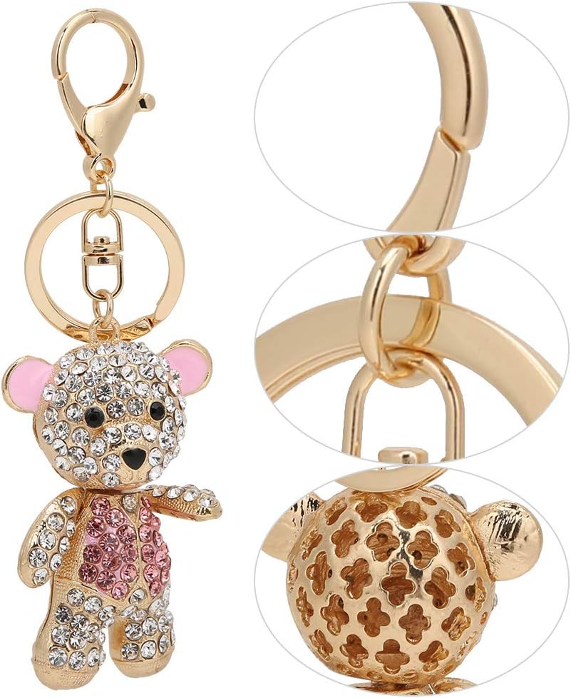 Pssopp Rhinestone Keychain Lovely Bear Metal Key Ring Stylish Pendant Bear Hanging Pendants for Car Purse Backpack - Image 5